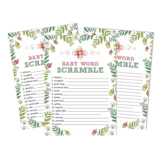 Inkdotpot Set Of 50 Baby ShowerWord ScrambleGame Cards Gender Neutral Floral Party Supplies-Fun Baby Shower Game Favors