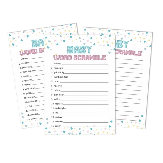 Inkdotpot Set Of 50 Baby ShowerWord ScrambleGame Cards Its A Boy Its A Girl Gender Reveal Party Supplies-Fun Baby Shower Game Favors