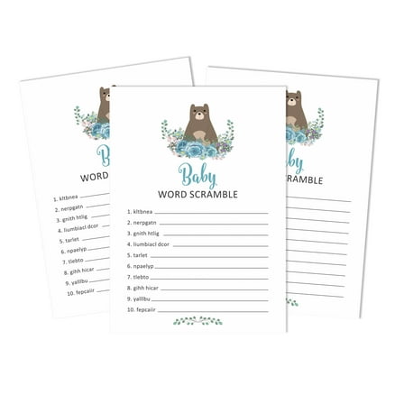 Inkdotpot Set Of 50 Baby ShowerWord ScrambleGame Cards Its A Boy Its A Girl Jungle Animals Party Supplies-Fun Baby Shower Game Favors