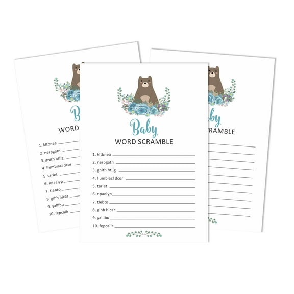 Inkdotpot Set Of 50 Baby ShowerWord ScrambleGame Cards Its A Boy Its A Girl Jungle Animals Party Supplies-Fun Baby Shower Game Favors