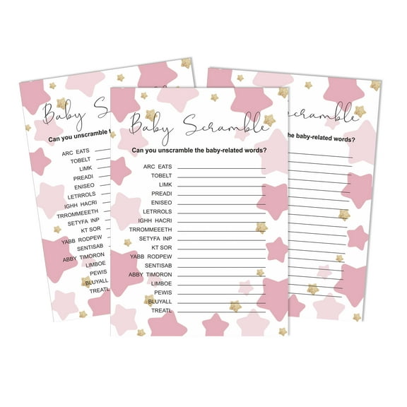 Inkdotpot Set Of 50 Baby ShowerWord ScrambleGame Cards Star Gender Reveal Party Supplies-Fun Baby Shower Game Favors
