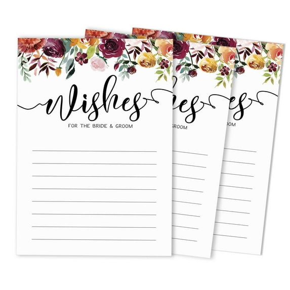 Inkdotpot Set Of 50 Wishes For The Bride & Groom, Mr and Mrs Advice Cards Classic Floral Wedding Dcor, Guestbook Alternative 5x7 inches