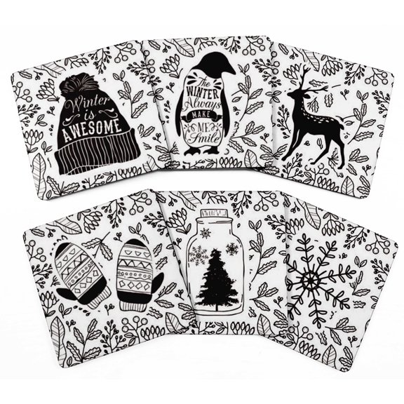 Inkdotpot Set of 6 Drink Coasters DecorativeNon,SlipCork Base4-inch Square PrintedCoastersEasy Clean- Christmas Winter