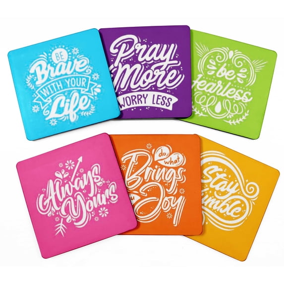 Inkdotpot Set of 6 Drink Coasters Easy Clean 4-Zoll SquareCoastersCork Base-Reusable- Quotes