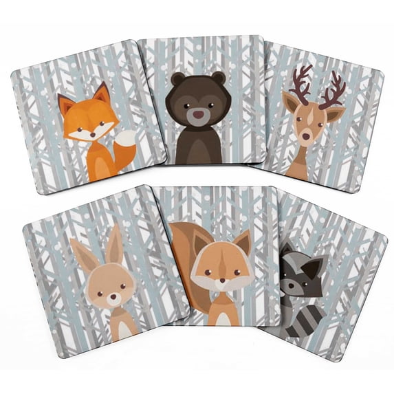 Inkdotpot Set of 6 Drink Coasters Easy Clean 4-inch SquareCoastersCork Base-Reusable- Animals