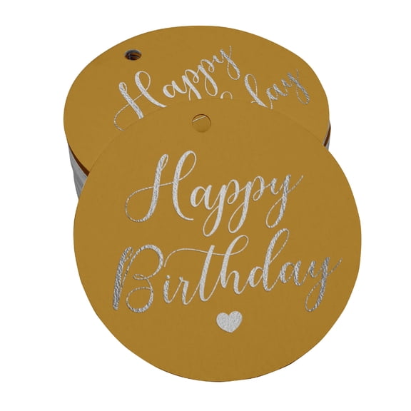 Inkdotpot Silver Foil Paper Hang Tag Happy Birthday Favor Tag 50 Piece