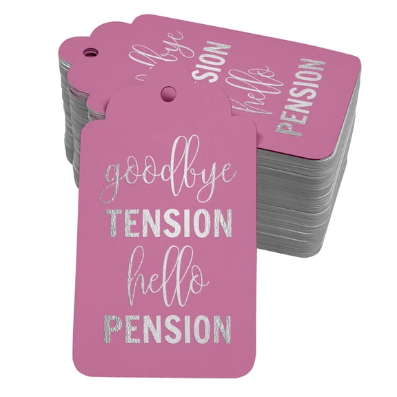 Inkdotpot Silver Foil Paper Hang Tags Good Bye Tension Hello Pension Retirement Favor Tags 100 Pieces