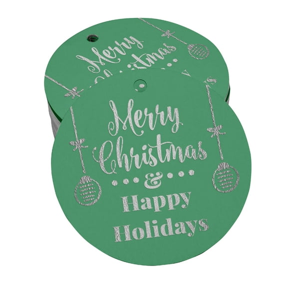 Inkdotpot Silver Foil Paper Hang Tags Merry Christmas & Happy Holiday Favor Tags 50 Pieces