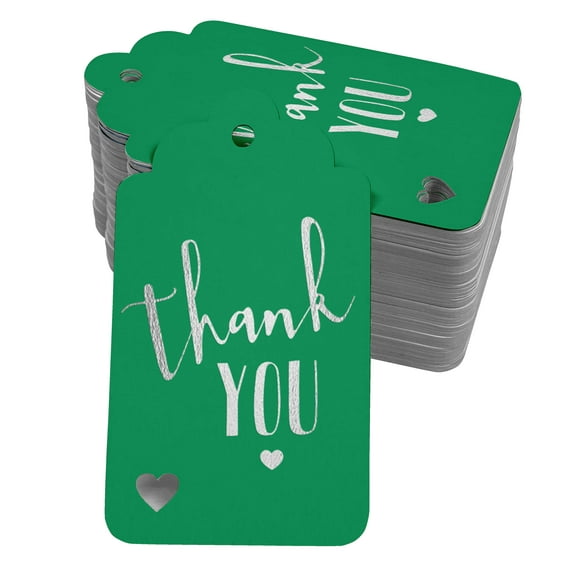 Inkdotpot Silver Foil Paper Hang Tags ThankYou Bridal Shower-Baby Shower-Retirement-Wedding-Birthday Favor Tags 100 Pack