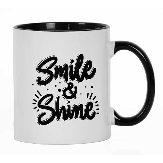 Inkdotpot Smile & Shine 11 Oz Ceramic Coffee Mug Inspirational Quotes Tea Mug Employee Boss Coworkers-Black