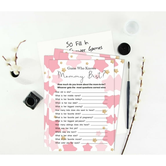 Inkdotpot Star Who Knows Mommy BestBaby Shower GameCards-FunActivity Cards Set Of 50Gender Reveal Party Theme