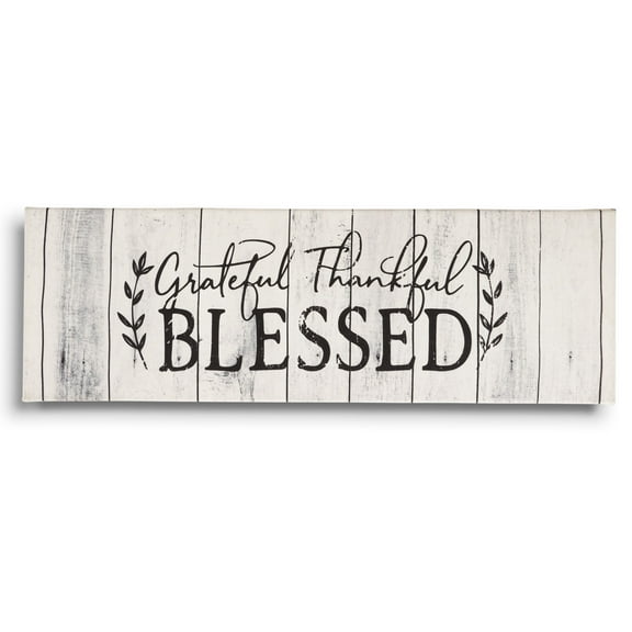 Inkdotpot Stretched Canvas Quotes Wall Art Dcor-Grateful Thankful Blessed Wall Decor- 6 x 17 Rustic Wall Art Sign-Farmhouse Decor Faux Plaque Sign