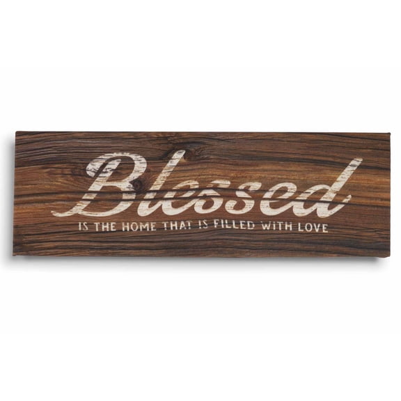 Inkdotpot Stretched Canvas Quotes Wall Art Decor, Blessed Is The Home That Is Filled With Love Wall Decor- 8 x 24 Rustic Wall Art Sign- Farmhouse Decor Faux Plaque Sign