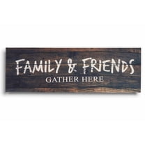 Inkdotpot Stretched Canvas Quotes Wall Art Decor, Family & Friends Gather Here Wall Decor- 6 x 17 Rustic Wall Art Sign- Farmhouse Decor Faux Plaque Sign