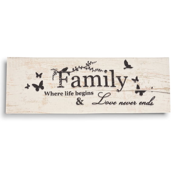 Inkdotpot Stretched Canvas Quotes Wall Art Decor, Family Where Life Begins And Love Never Ends Wall Decor- 6 x 17 Rustic Wall Art Sign- Farmhouse Decor Faux Plaque Sign