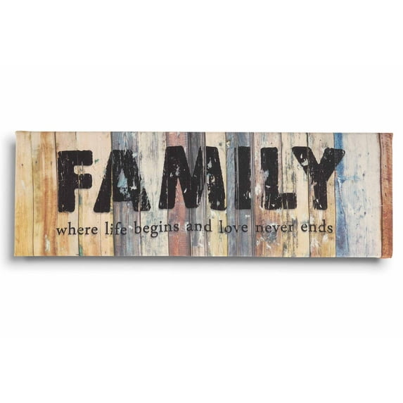 Inkdotpot Stretched Canvas Quotes Wall Art Decor, Family Where Life Begins & Love Never Ends Wall Decor- 8 x 24 Rustic Wall Art Sign- Farmhouse Decor Faux Plaque Sign