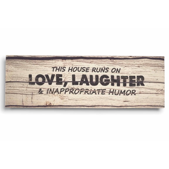 Inkdotpot Stretched Canvas Quotes Wall Art Decor, This House Runs On Love, Laughter & Inappropriate Humor Wall Decor- 8 x 24 Rustic Wall Art Sign- Farmhouse Decor Faux Plaque Sign