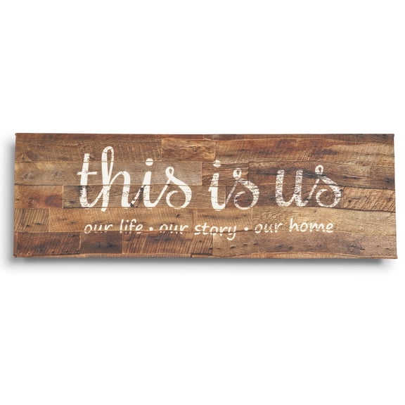 Inkdotpot Stretched Canvas Quotes Wall Art Decor, This Is Us Our Life .Our Story.Our Home Wall Decor- 6 x 17 Rustic Wall Art Sign- Farmhouse Decor Faux Plaque Sign