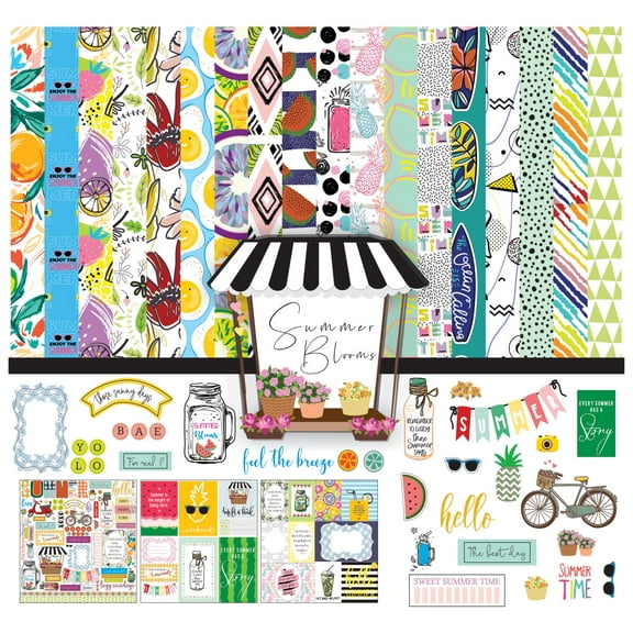 Inkdotpot Summer Theme Collection Double-Sided Scrapbook Paper Kit Cardstock 12"x12" Card Making Paper Pack With Sticker Sheet - 16 Pages - Multicolor