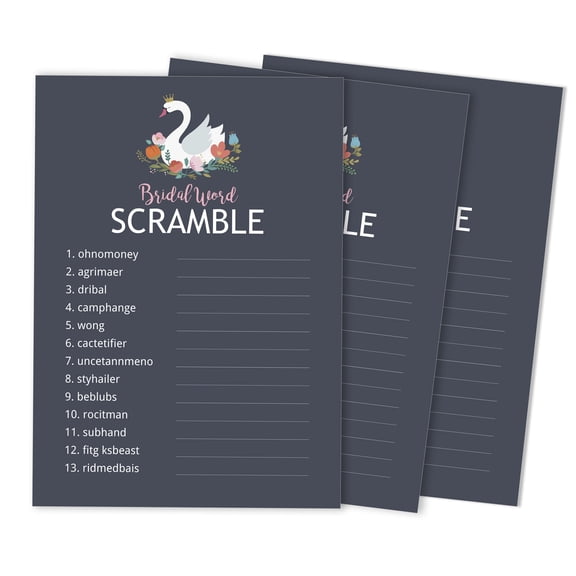 Inkdotpot SwanParty Wedding Supplies 50-Pack Wedding Word Scramble Bridal ShowerGameCards