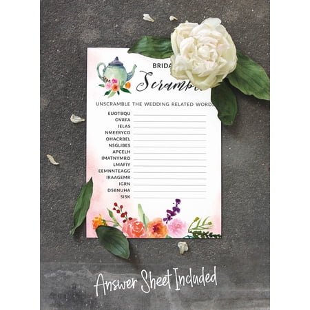 Inkdotpot Tea PartyParty Wedding Supplies 50-Pack Wedding Word Scramble Bridal ShowerGameCards