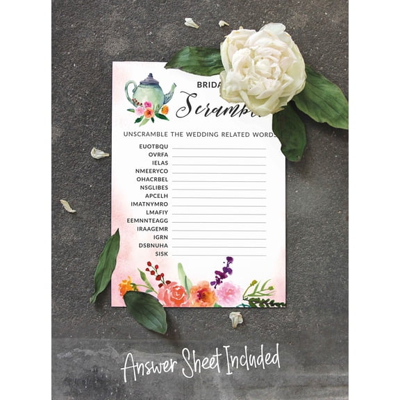Inkdotpot Tea PartyParty Wedding Supplies 50-Pack Wedding Word Scramble Bridal ShowerGameCards