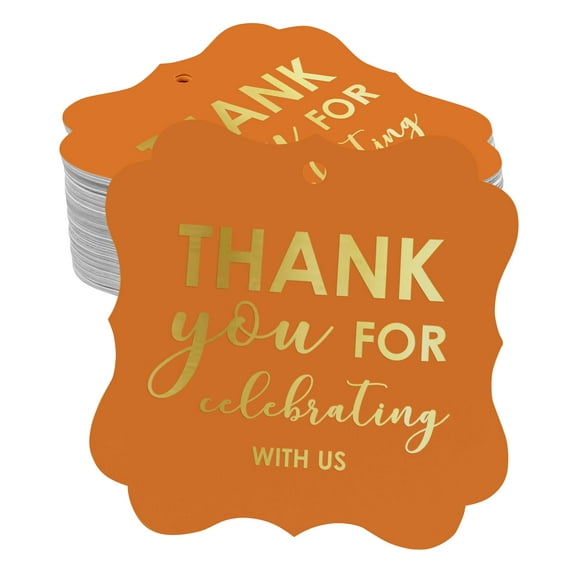 Inkdotpot Thank You For Celebrating With Us Bridal Shower-Baby Shower-Retirement-Wedding-Birthday Bottle Tag Real Gold Foil Favor Bracket Shape Hang Tags Pack Of 50