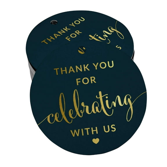 Inkdotpot Thank You Celebrating With Us Bridal Shower-Baby Shower-Retirement-Wedding-Birthday Bottle Tag Real Gold Foil Favor Hang Tags Pack Of 100
