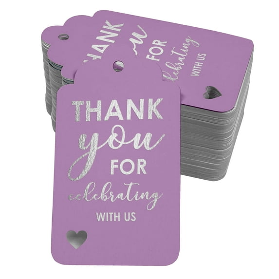 Inkdotpot ThankYou For Celebrating With Us Bridal Shower-Baby Shower-Retirement-Wedding-Birthday Bottle Tag Real Silver Foil Favor Hang Tags Pack Of 100