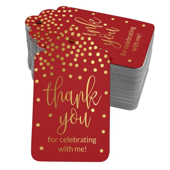 Inkdotpot ThankYou For Celebrating With Me Birthday Bottle Tag Real Gold Foil Favor Hang Tags Pack Of 50