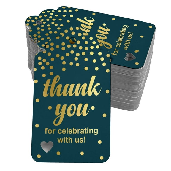 Inkdotpot ThankYou For Celebrating With Us Bridal Shower-Baby Shower-Retirement-Wedding-Birthday Bottle Tag Real Gold Foil Favor Hang Tags Pack Of 100