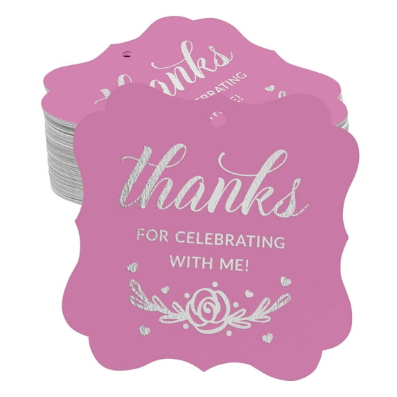 Inkdotpot Thanks For Celebrating With Me Birthday Bottle Tag Real Silver Foil Favor Bracket Shape Hang Tags Pack Of 50
