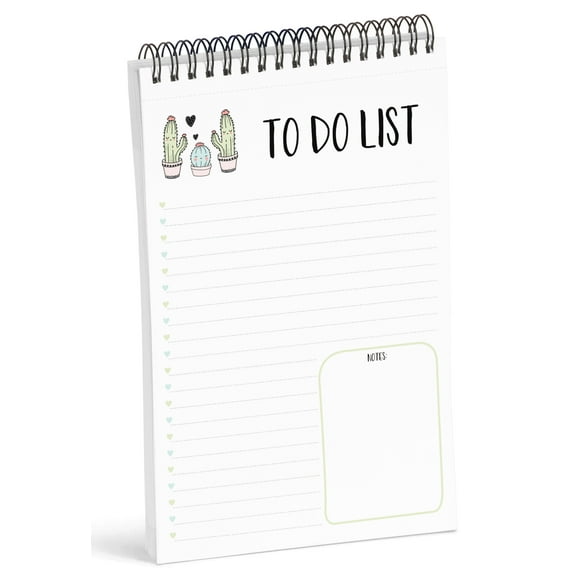 Inkdotpot To Do List Notepad 6 X 9 Paper Stationery, Cactus Spiral Notepad Daily Checklist- Motivational Organizer Planner List Pad- Notepad Tear Off (50 Sheets)