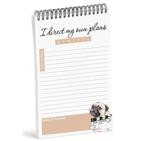 Inkdotpot To Do List Notepad 6 X 9 Paper Stationery, Dog Theme - I Direct My Own Plans Spiral Notepad Daily Checklist- Motivational Organizer Planner List Pad- Notepad Tear Off (50 Sheets)