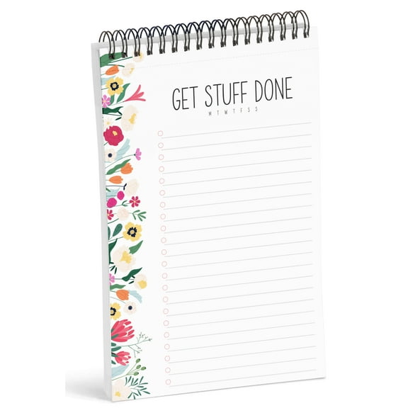 Inkdotpot To Do List Notepad 6 X 9 Paper Stationery, Floral Get Stuff Done Listpad Spiral Notepad Daily Checklist- Motivational Organizer Planner List Pad- Notepad Tear Off (50 Sheets)