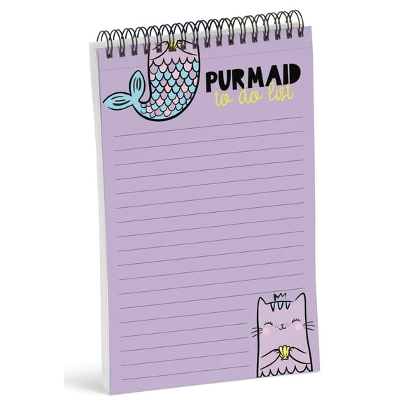 Inkdotpot To Do List Notepad 6 X 9 Paper Stationery, Purmaid Cat Murmaid Spiral Notepad Daily Checklist- Motivational Organizer Planner List Pad- Notepad Tear Off (50 Sheets)