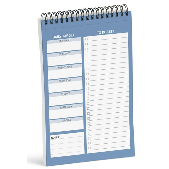 Inkdotpot To Do List Notepad 6 X 9 Paper Stationery, Weekly To Do List - Blue Spiral Notepad Daily Checklist- Motivational Organizer Planner List Pad- Notepad Tear Off (50 Sheets)