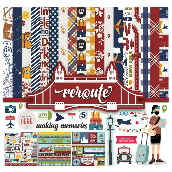 Inkdotpot Travel Collection Double,Sided Scrapbook Paper Kit Cardstock 12"x12" Card Making Paper Pack Of With Sticker Sheet - 16 Pages - Multicolor