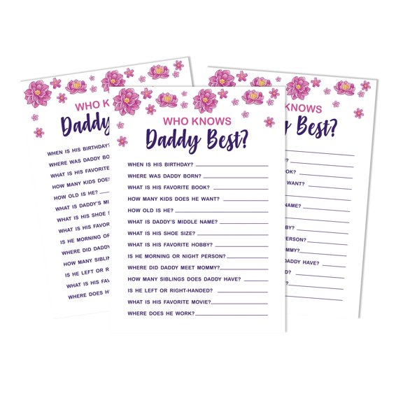 Inkdotpot Unicorn Floral Who Knows Daddy BestBaby Shower GameCards FunActivity Cards Set Of 50Party Theme