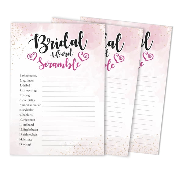Inkdotpot Watercolor SplashParty Wedding Supplies 50-Pack Wedding Word Scramble Bridal ShowerGameCards