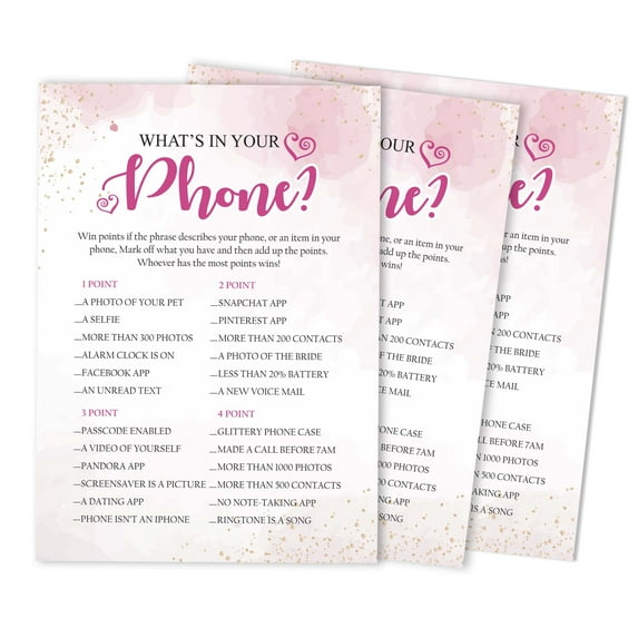 Inkdotpot Watercolor SplashWhats On Your Phone Bridal ShowerGameWedding Shower Bachelorette Party Bulk ActivityGameCards 50-Pack