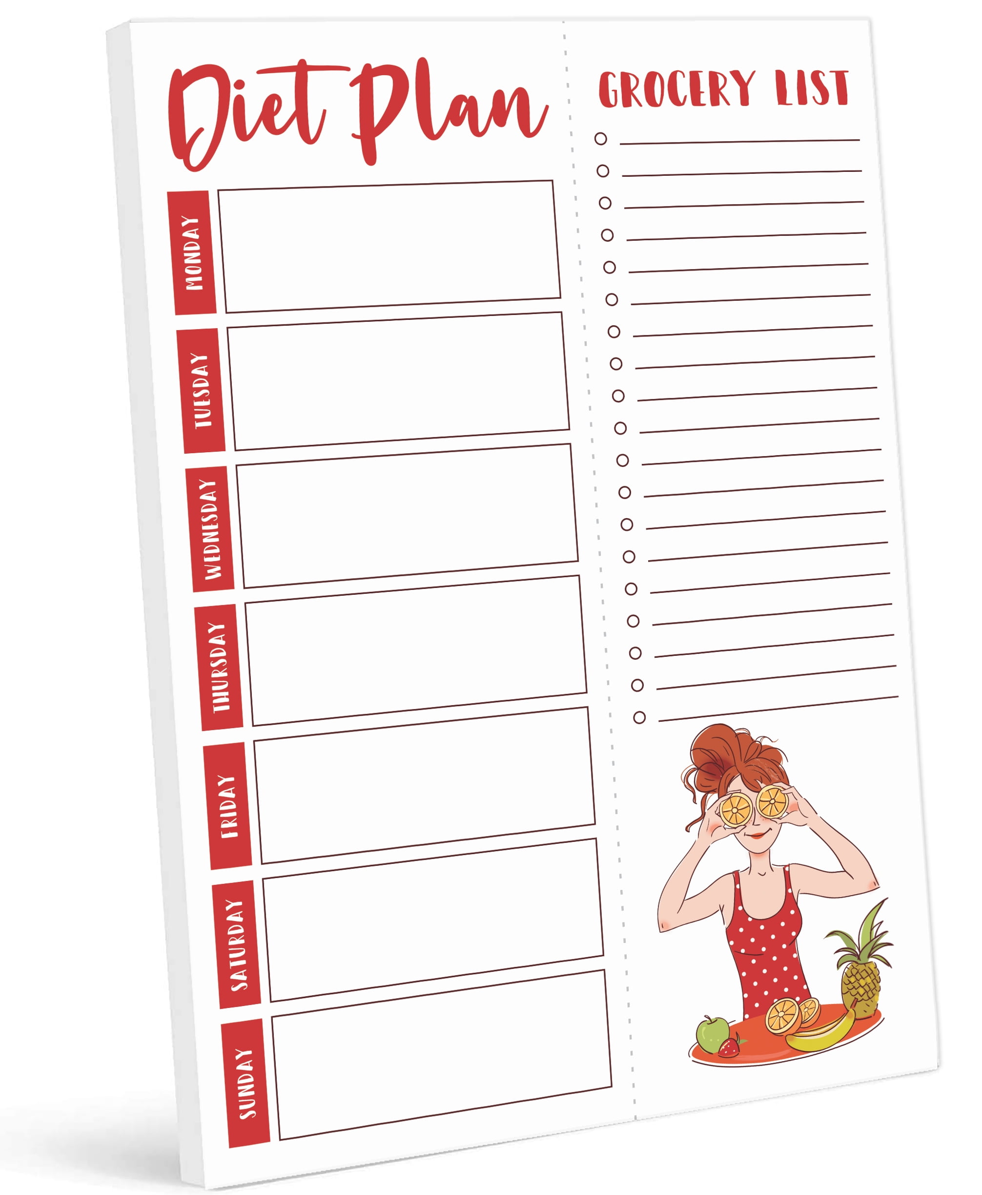 Inkdotpot Weekly Meal Planner Notepad 7"x10 , "Diet Plan" Magnetic Meal Planning Pad with Tear Off Grocery Shopping List for Fridge- Kitchen & Home - 54 Sheets -PR