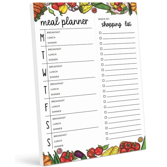 Inkdotpot Weekly Meal Planner Notepad 7"x10 , "Meal Planner" Magnetic Meal Planning Pad with Tear Off Grocery Shopping List for Fridge- Kitchen & Home - 54 Sheets -AS