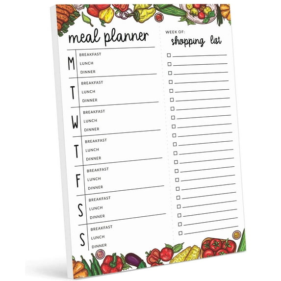 Inkdotpot Weekly Meal Planner Notepad 7"x10 , "Meal Planner" Magnetic Meal Planning Pad with Tear Off Grocery Shopping List for Fridge- Kitchen & Home - 54 Sheets -AS