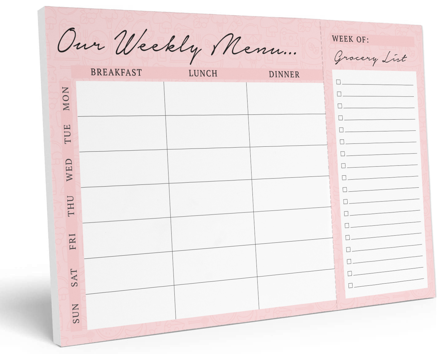 Inkdotpot Weekly Meal Planner Notepad 7"x10 , "Our Weekly Menu" Magnetic Meal Planning Pad with Tear Off Grocery Shopping List for Fridge- Kitchen & Home - 54 Sheets -Z9
