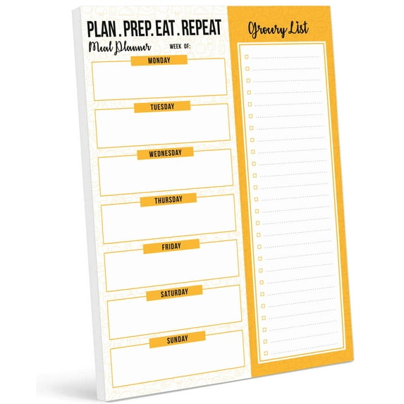 Inkdotpot Weekly Meal Planner Notepad 7"x10 , "Plan. Prep. Eat. Repeat" Magnetic Meal Planning Pad with Tear Off Grocery Shopping List for Fridge- Kitchen & Home - 54 Sheets -8G
