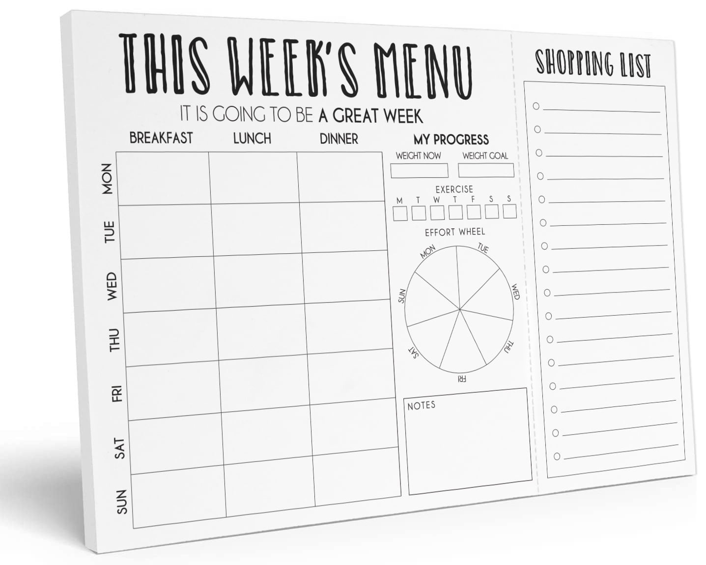 Inkdotpot Weekly Meal Planner Notepad 7"x10 , "This Week's Menu" Magnetic Meal Planning Pad with Tear Off Grocery Shopping List for Fridge- Kitchen & Home - 54 Sheets -PJ