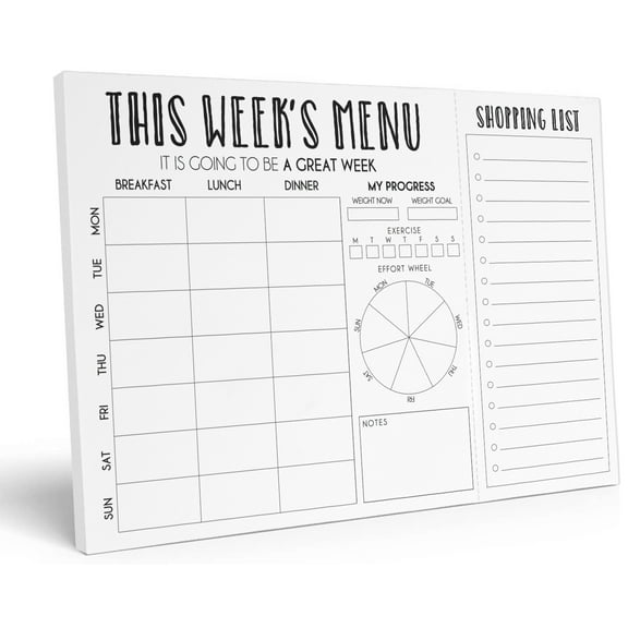 Inkdotpot Weekly Meal Planner Notepad 7"x10 , "This Week's Menu" Magnetic Meal Planning Pad with Tear Off Grocery Shopping List for Fridge- Kitchen & Home - 54 Sheets -PJ