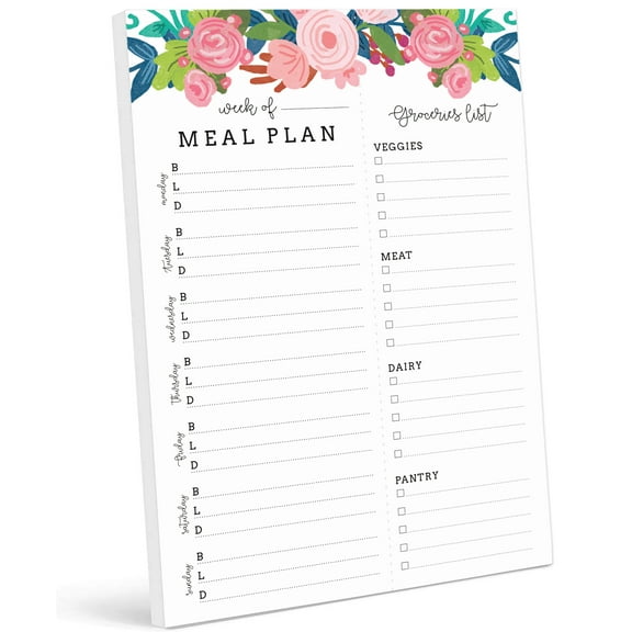 Inkdotpot Weekly Meal Planner Notepad 7"x10 , "Week Van Het Maaltijdplan" Magnetic Meal Planning Pad with Tear Off Grocery Shopping List for Fridge- Kitchen & Home - 54 Sheets -VJ