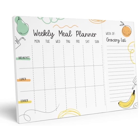 Inkdotpot Weekly Meal Planner Notepad 7"x10 , "Weekly Meal Planner" Magnetic Meal Planning Pad with Tear Off Grocery Shopping List for Fridge- Kitchen & Home - 54 Sheets -9Z